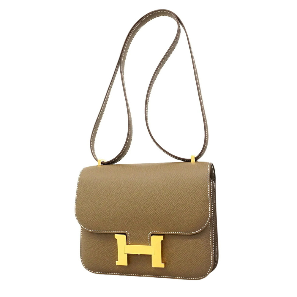 Hermes Constance Mini Shoulder Bag, Veau Epsom Leather, Etoupe, G Stamp, Wome...